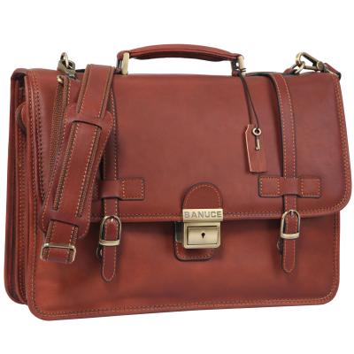 China Vintage Italian Banuce Vegetable Tanned Leather Bags Safe Storage Business Briefcase For Men for sale