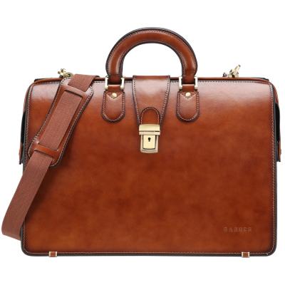 China Vintage Retro Banuce Brown Business Office Italian Leather Doctor Bag 15.6 Inch Full Grain Laptop Briefcase For Men for sale