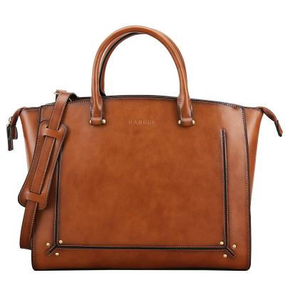 China Customized Light Brown Imported Classic Leather and Vintage Cowhide Women Laptop Briefcase for sale