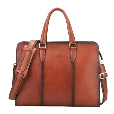 China Banuce Classic and Elegant Light Brown Genuine Italian Vegetable Tanned Leather Bag Women Office Leather Briefcase for sale