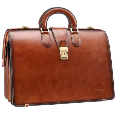 China Classic Vintage Retro Banuce Brown Office Work Briefcase 15.6 Inch Italian Full Grain Leather Laptop Business Bags For Men for sale