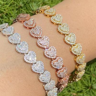 China Hiphop Fashion Jewelry Iced Out Moissanite 8mm Tennis Bracelet Heart Shape Silver 925 Tennis Chain Bracelet for sale