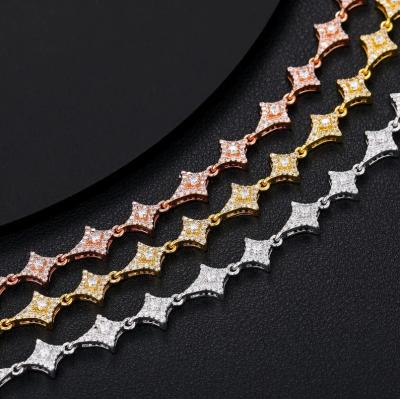 China New Hiphop Design Jewelry Iced Out VVS Moissanite Tennis Link Chain Star Shapes Sterling Silver 925 Tennis Necklace for sale