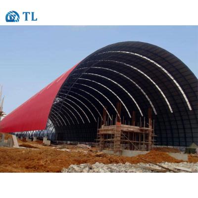 China Structural Roofing Prefabricated Space Longitudinal Steel Frame Large Capacity Storage For Cement Plant for sale