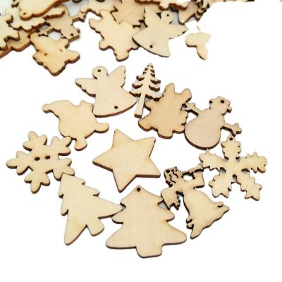 China Chirstmas Decor 50pcs/bag 32mm Diy Christmas Plywood Mix For Crafts Christamas Tree Decoration Decorative Wooden Plywood for sale