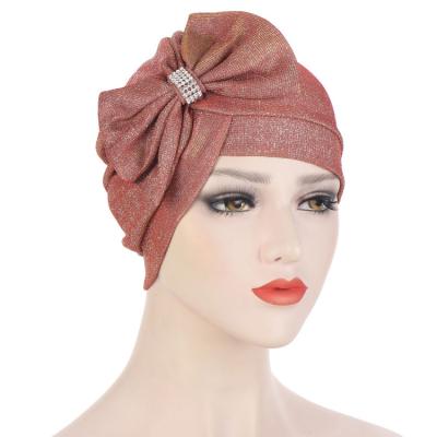 China New European American Fashion Multicolor Sparkly Pink Women Hijab Wholesale Bow Bandana Hat Girls Hijab Turban Hat for sale