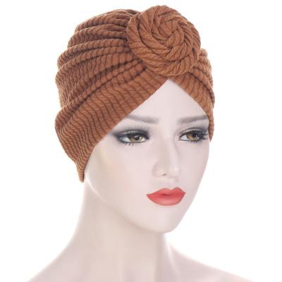 China European American Multicolor Fashion Snail Hat Forehead Circle Hat Muslim Crinckle Hijab Muslim Hijab Striped Muslim Hijab Hat for sale