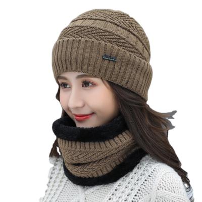 China COMMON Winter Beanie Hat Scarf Set Warm Thick Knit Hat Beanie Skull Cap Scarves For Women for sale