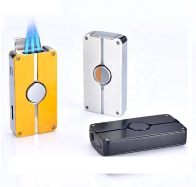 China Wholesale Jet Blue Flame Refillable Butane Jet Lighter 3 Flame Torch Lighter Triple Punch Jobon Cigar Lighter Lighters Custom Logo for sale