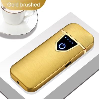 China Wholesale Cigarette Lighter 2022 Gold USB Lighter Metal Windproof Rechargeable Lighter Matte Texture Electric Coil Lighter Filling Custom Logo for sale