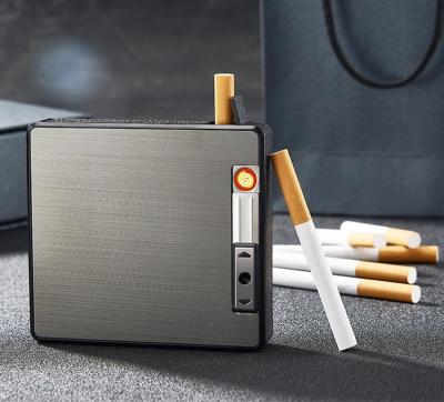 China USB Heat Coil Case Built-in Lighter Tobacco Case Box Rechargeable Electronic Automatic Pyrotechnic Lighter Cigarette Holder Built-in Lighter Cigarette Smoking Accessories for sale