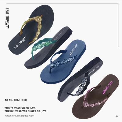 China Custom Rhinestone Slipper Flip Flops High Heel Fashion Trend High Heel Logo Beach Outdoor Ladies Flip Flops Wedge Slippers For Women for sale