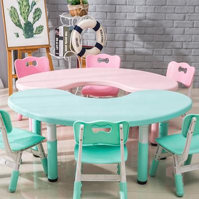 China Safety and Durable High Quality Kindergarten Table and Chair Set Plastic Kids Moon Style Office and Chair School Furniture Set for Sale for sale