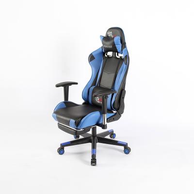 China Adjustable Height Armchair PU Leather Furniture Packing PC Gaming Chair Blue With Footstool for sale