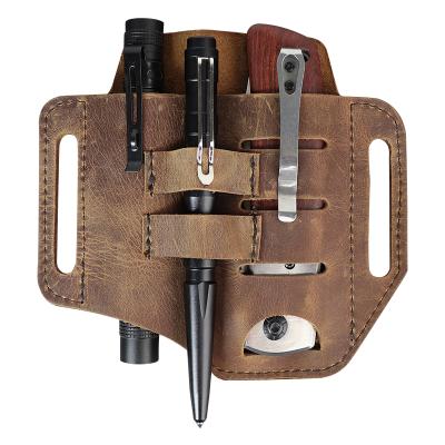 China Portable Genuine Leather Kosibate Pen Flashlight Knife Tool Pouch EDC Tool Storage Organizer for sale