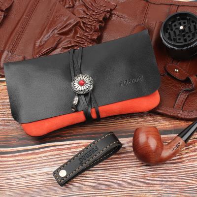 China Portable Tobacco Pipe Pouch Genuine Leather Smoking Pipe Pouch For Tobacco Pipe Bag for sale