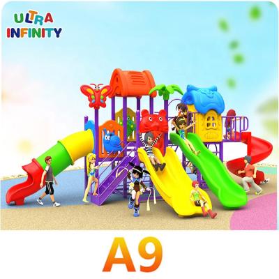 China PasticMaterial Eco Friendly Hot Sale Kids Play House Small Outdoor Plastic Slide Swing Playground Set Kids Play House With Slide for sale