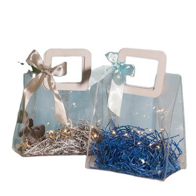 China Recyclable Clear PVC Gift Envelope Bag With Handles Waterproof Bouquet Gift Bag Shopping Tote Bags for sale