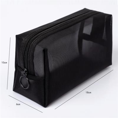 China Household Black Clear Mesh Cosmetic Organizer Zipper Bag Makeup Bags for sale