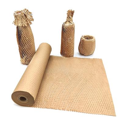 China Recyclable Biodegradable Uncoated Kraft Paper Packaging Wrapping Roll Cushion Honeycomb Protective Paper for sale