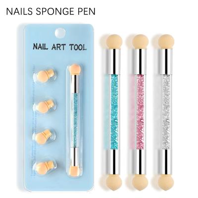 China Dual Head Nail Art Brushes Gradient Sponge Nail Art Brush Pen for Acrylic Gel Glitter Powder Nail Dust Painting Brush Manicure for sale