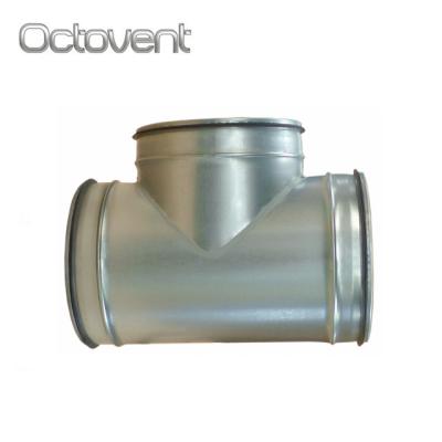 China Industrial Pressed Tee Piece For AC Conduit System Fitting Galvanized Spiral Conduit Reducing Tee Branch Connector for sale