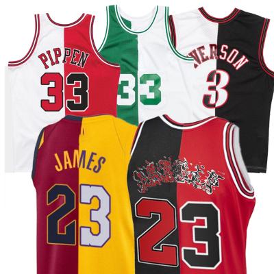 China Throwbakck QUICK DRY Split Old School James Jersey Hardwood Vintage Classic Basketball Team 23 Retro Mesh Stitched Wear Men's T-Shirt for sale