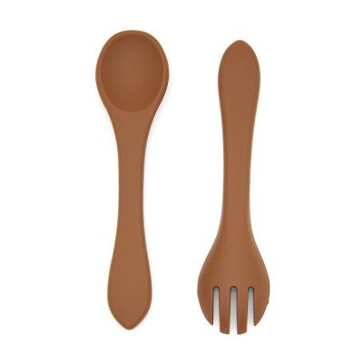 China Factory Price Dishwasher Safe Promotional Sustainable Baby Training Fork and Spoon BPA Safe Fee Microwave Toddler Spoon and Fork Set for sale