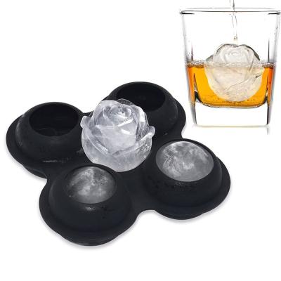 China Benhaida Custom Version 4 Cavity Ice Mold Easy Viable Silicone Whiskey Large 2.5inch Rose Ice Cube Tray Flexible for sale