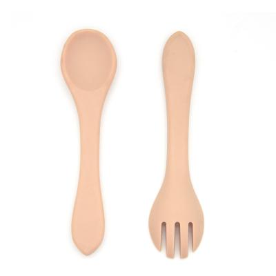 China Amazon Viable Best Selling New Baby Tending Reusable Silicone Spoon and Forking BPA Free Food Grade Flexible Training Spoon and Fork for sale