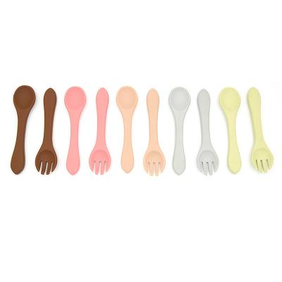 China Benhaida 2021 Newest Flexible Viable Style Silicone Baby Spoon And Fork High Quality Spoon And Fork Set BPA Free Food Grade Silicone for sale