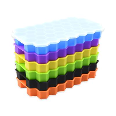 China Small Viable Version 37 Cavities Food Grade BHD Honeycomb Silicone Ice Cube Trays With Plastic Lids for sale