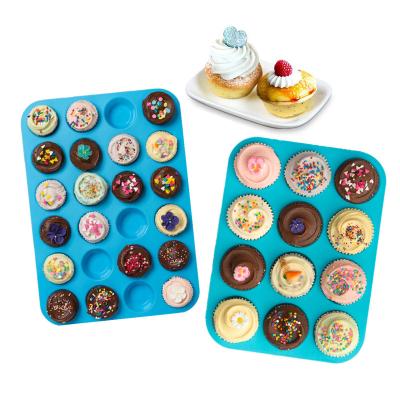 China Amazon Hot Sale Reusable Stocked Silicone Roll Pan Set 12 Cup 24 Cup Mini Cupcake Baking Mold BPA Free Nonstick Silicone Bakeware Pans for sale