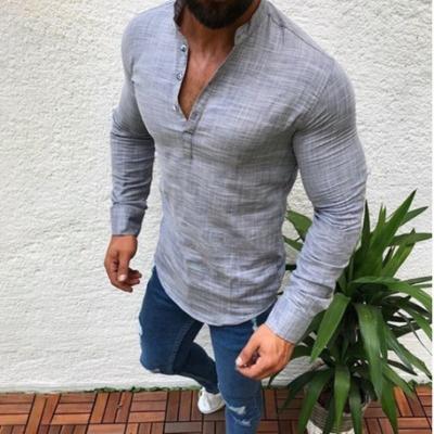 China New Product Autumn Casual Polyester Long Sleeve Solid Color Anti-Shrink Half Away Shirt Men Wear for sale