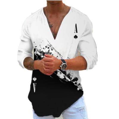 China New Fashion Anti-wrinkle Men's Casual Printed V-neck Long Sleeve Men's T-shirt for sale