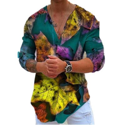 China New Fashion Anti-wrinkle Men's Casual Printed V-neck Long Sleeve Men's T-shirt for sale