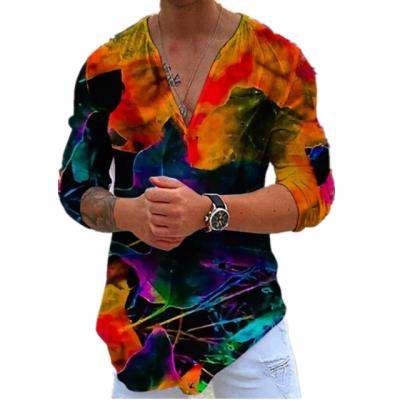 China New Fashion Anti-wrinkle Men's Casual Printed V-neck Long Sleeve Men's T-shirt for sale