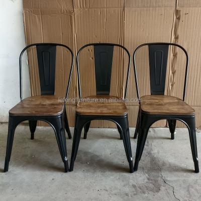 China Wholesale Stackable Metal Chair Vintage Industrial Design Outdoor Bar Chairs Cafe Bistro Wooden Seat Tolix Metal Restaurant Black White Chair for sale