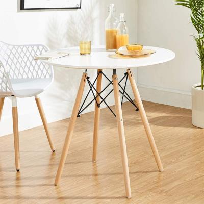 China Cheap Modern MDF Legs Wooden Dining Table Cafe Cafe Bar Top+Beech Tables Kitchen Living Room MDF Black White Dining Tables With Wooden Legs Beech wood for sale