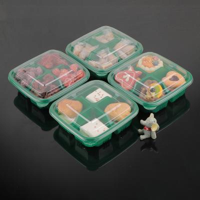 China Green Square Pastry Tray Disposable Plastic Dessert Containers for sale