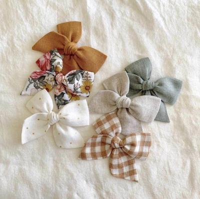 China Fashion Handcraft Baby Custom Floral Gingham Hair Bow Handmade Clips Dots With for sale