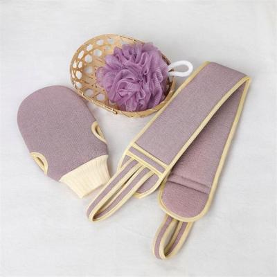 China All Natural Three Piece Bath Set Beautiful Flower Ball Sanding And Long Horny Towel Strip Towel for sale