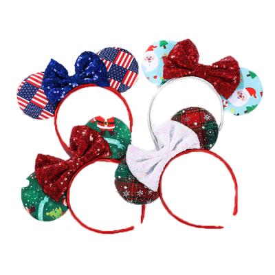 China European and American Style Custom Mickey Mouse Ear Headbands Sequins Ear Headbands Minnie Bow Ties Head Accessories for Party Cosplay Cartoon for sale