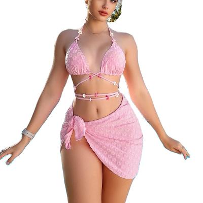 China 2023 New Women's Removable Padded Bandage Strings Brazilian Swimsuit Micro Bikini 3 Piece Swimsuit Cover Up for sale