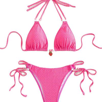 China Removable Padded 2023 New Designer Swimwear Woman Bikini Triangle Tie Solid Side Custom Made 2 Piece Set Swimsuit For Women for sale