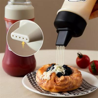 China Plastic Sauce Honey Dispenser Container Kitchen Freshness Preservation 350ML Squeeze Bottle Five Hole Ketchup Bottle Condiment for sale