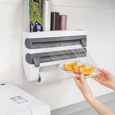 China Multifunctional Freshness Keeping Shelf Organizer Cling Film Storage Rack Cling Wrap Cutter Hanging Paper Towel Holder Kitchen Accessories for sale