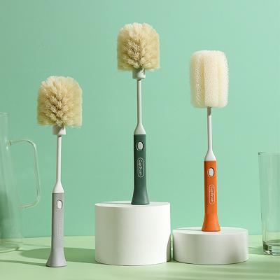 China Durable Long Handle Household Detachable Dual Function Wash Rubbing Vacuum Cleaning Sponge Milk Bottle Cup Brush Hand for sale