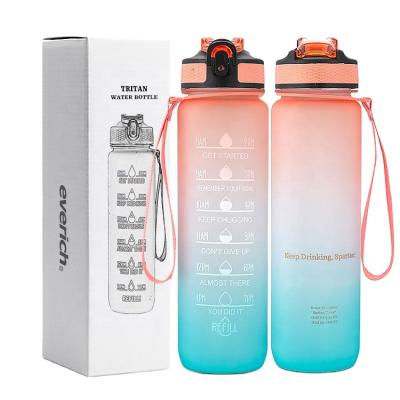 China 32oz Fitness GYM Viable Motivational Tritan Water Bottle with Time Marker and Flip Top for sale