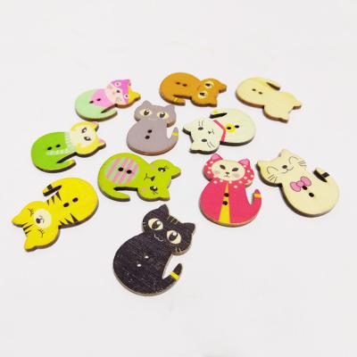 China Other Colored Retro Style 2 Hole Flat Back Cat Shaped Wooden Buttons For Craft for sale